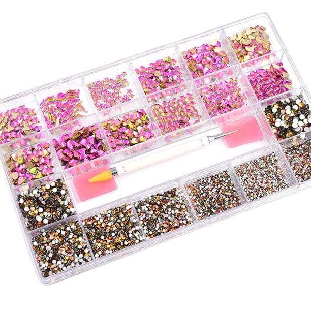 Diamantes De Imitación Para Uñas, Mezcla De 20 Estilos, Cristales De Diamantes De Imitación, Decoraciones 3D, Piedras De Espalda Plana, Gemas Con Bolígrafo De Punta Para Arte De Uñas Diy 21 Rejillas Yuarrent CE008011-03
