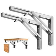 Folding Shelf Brackets - Heavy Duty Stainless Steel Collapsible Shelf Bracket for Bench Table, Space Saving DIY Bracket, Max Load: 550lb ?Long :16”, 2 PCS?