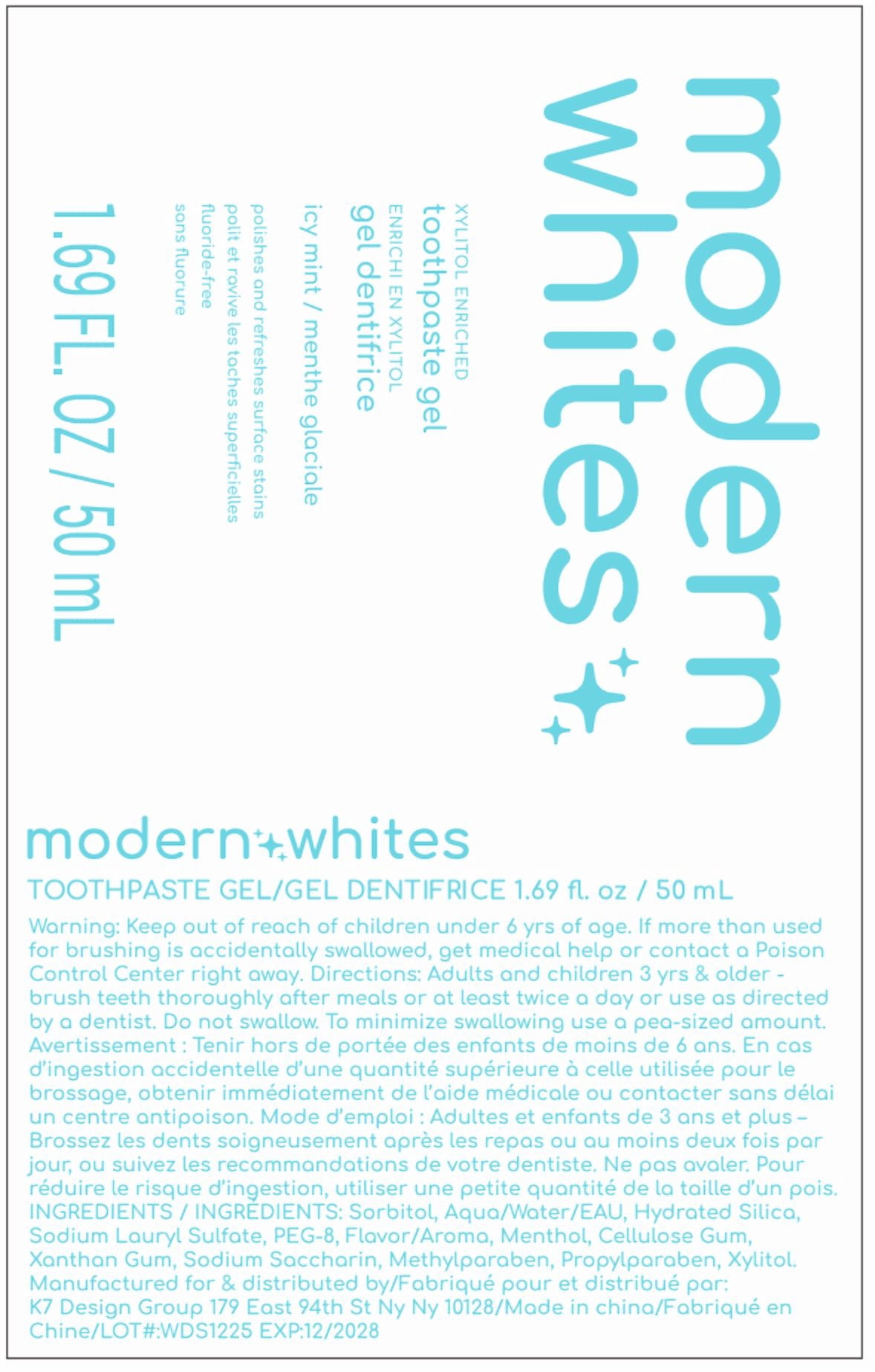 Modern Whites Whitening Toothpaste Gel, Icy Mint, Xylitol Enriched, Fluoride-Free, 50 ml