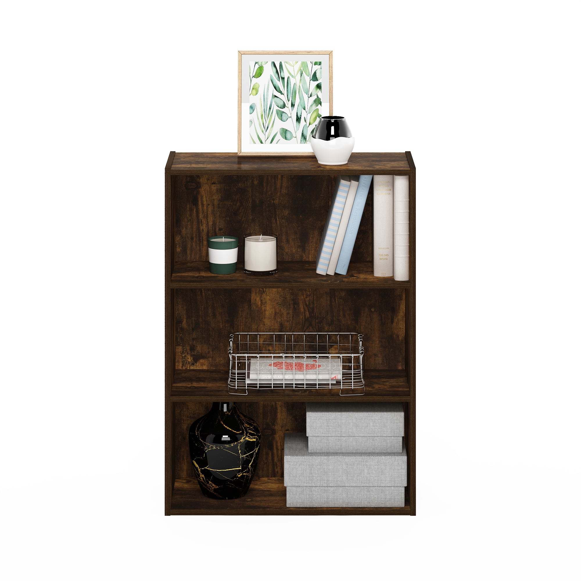 Furinno PASIR Book Shelf, 3-Tier Bookshelf, Storage Shelves Bookcase, 9.7 x 23.7 x 31.5, for Living Room, Bedroom, Home Office, Amber Oak