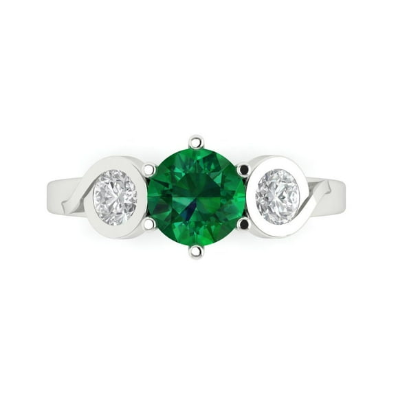 Clara Pucci 14K White Gold 1.72ct Emerald Three-Stone Ring for Women