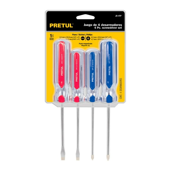 Juego de desarmadores, 4 piezas, mango PVC, Pretul JD-4TP