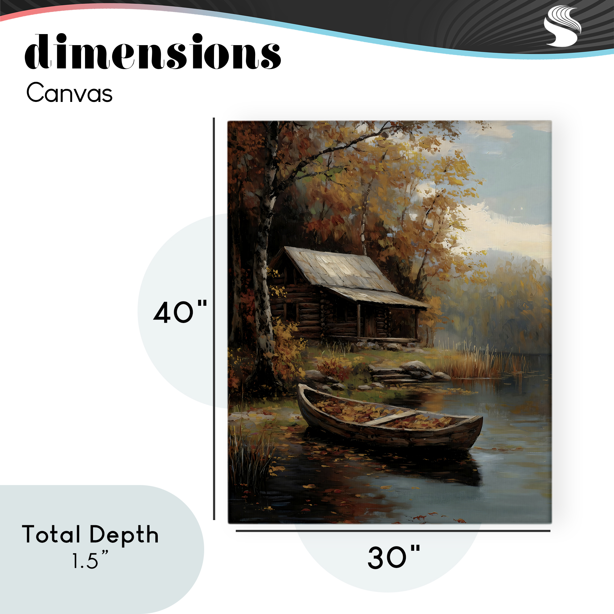 Autumn Cabin Canoe with Leaves Canvas Wall Art, design by Arlington Prints
