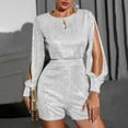 thumbnail image 6 of Jumpsuits for Women Shorts One-Piece Keyhole Neck Glitter Trendy Rompers High Waisted Wide Leg Ladies Elegant Party Shiny Jumpsuit Short, 6 of 6