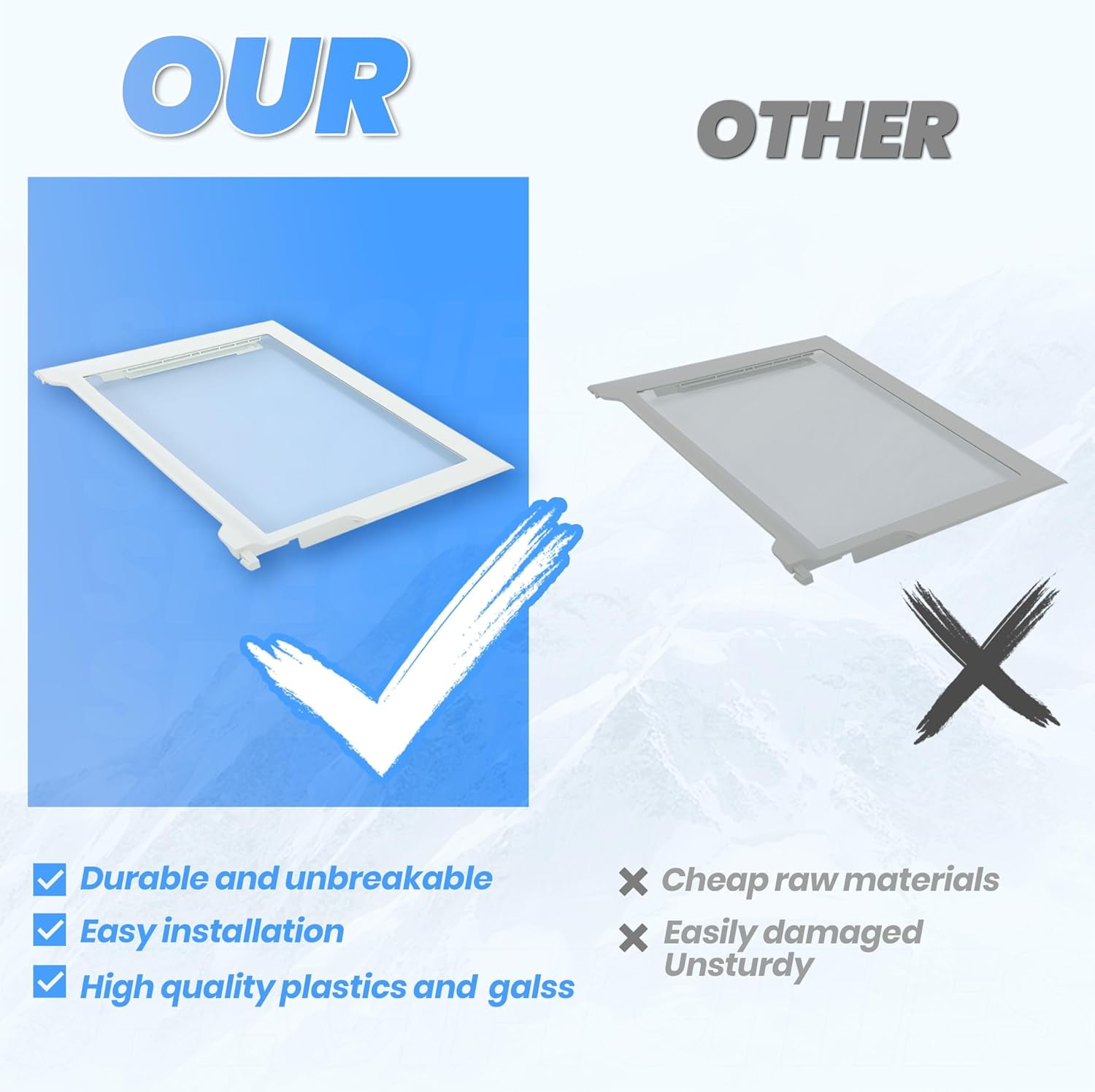 WPW10276341 Refrigerator Glass Shelf Assembly Compatible With Whirlpool, Kenmore, Maytag Refrigerator Shelf Replacement - Replaces AP6018409, W10276341, 1566982