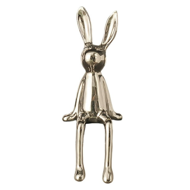 Figuras de conejos caprichosas para decorar el hogar y la oficina - Conejo de cerámica artesanal plata