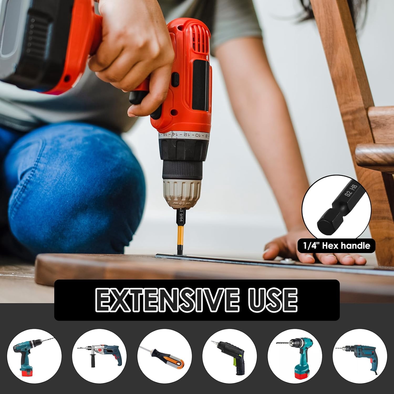 MKEUDQ-40Pcs Impact Hex Head Allen Wrench Drill Bit Set S2 Alloy Magnetic 1/4inch Quick Release Shank Screw Driver Drill Bit for Home Repair