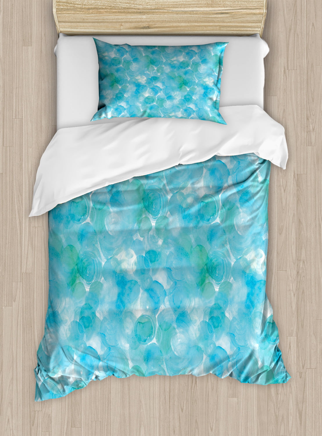 Ombre Print Abstract Blue Aqua Ocean Sea Libaoge 4 Piece Bed Sheets Set 1 Flat Sheet 1 Duvet Cover and 2 Pillow Cases
