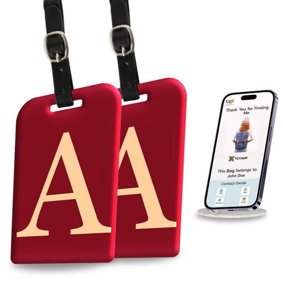 tag8 2 Pack Luggage Tags for Suitcases, 26 Initial Letter Travel Luggage Identification Labels ID Tag with Global Loss Recovery Service | Airline Compliant | SITA World Tracer Code Enabled (A)