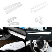 Xotic Tech Car Interior Center Console Dashboard + Door Panel Strip + Steering Wheel Button + Paddle Shifter Cover Trim Combo Pkg, White, Compatible with Tesla Model 3 Model Y 2021-up