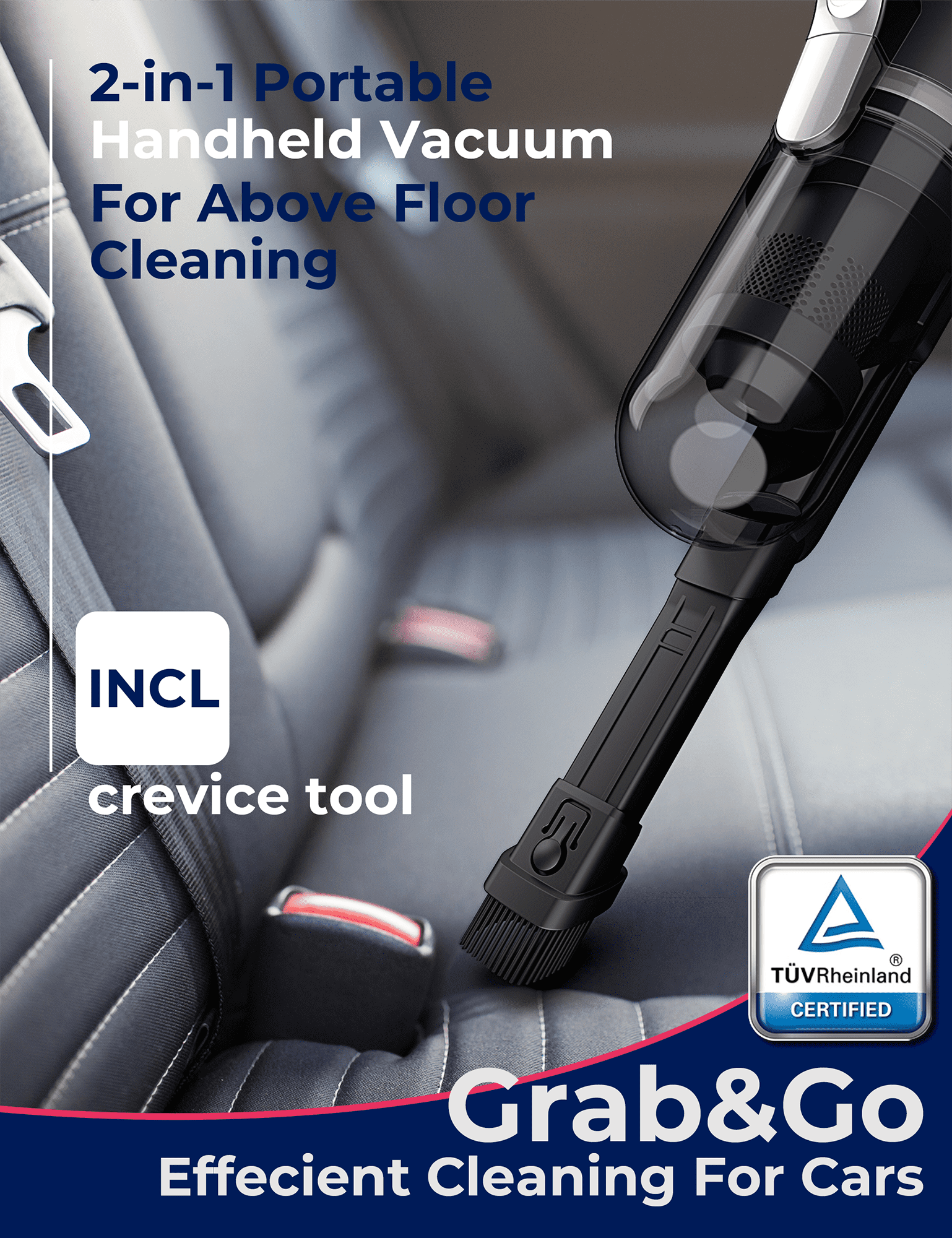 Roomie TEC SlimVac Cordless Upright Vacuum Cleaner, Handheld with Powerful Suction, Ultra Lightweight, Multi-Surface Cleaning for Carpets, Hard Floors, Cars & More, Detachable Long-Lasting Battery