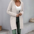 thumbnail image 2 of DHFJKG Women Knit Hooded Long Cardigan Mid-Length Solid Color Open Front Long Sleeve Drop Shoulder With Pocket Coat Fall Winter Soft Stylish Coat, 2 of 5