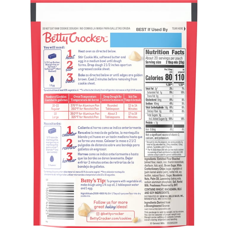 4 pack) Betty Crocker White Chip Macadamia Nut Cookies, Cookie