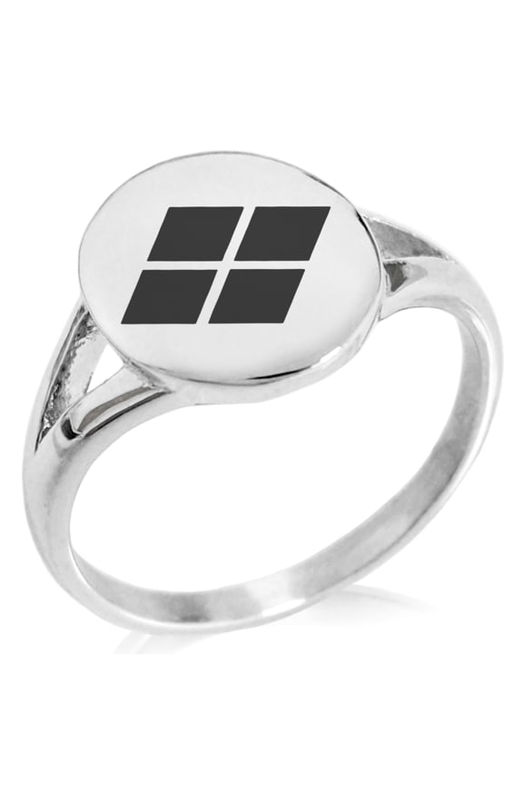 Stainless Steel Takeda Samurai Crest Minimalist Oval Top Polished Statement Signet Ring