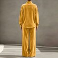 thumbnail image 5 of Szluipve Women Velvet 2 Piece Outfits Stand Collar Henley Button Long Sleeve Top & Elastic Waist Wide Leg Pants Casual Loungewear Matching Set Yellow XL, 5 of 6