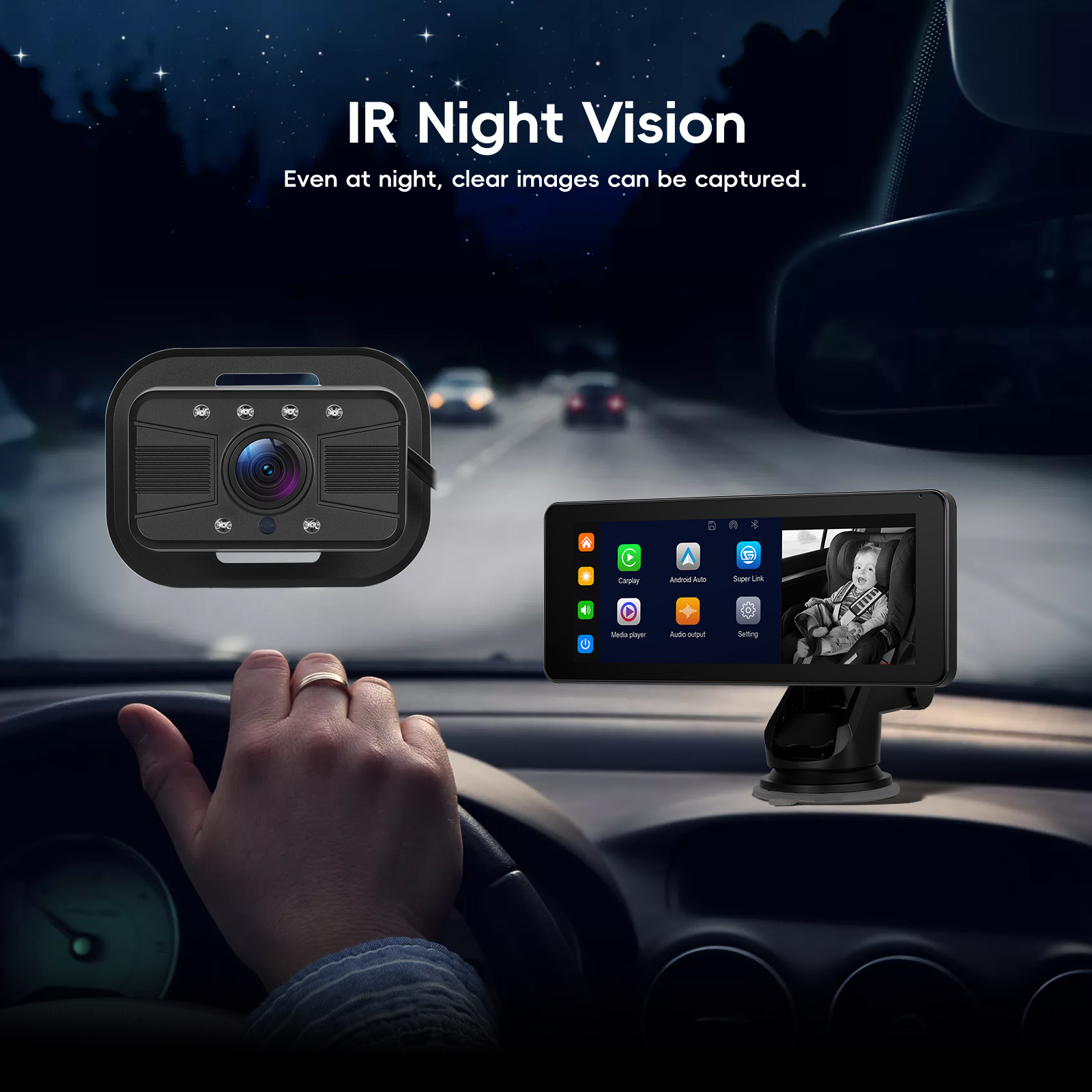 Dashcam 9.66" Con CarPlay E Android Auto Wireless – Doppia Telecamera, Registrazione Loop, Scheda 64GB Inclusa, FM E AUX