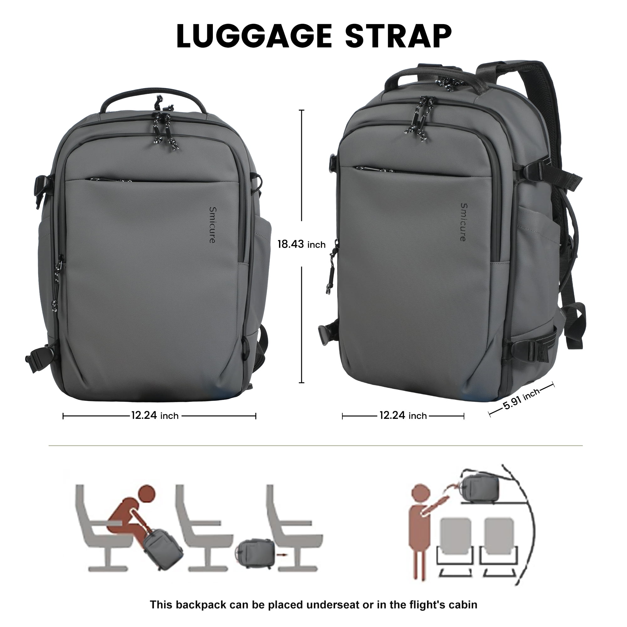Smicure Travel carry on Backpack Laptop Business 18 Inch Business Anti Theft Slim Water Resistant Sturdy College Computer Bag.Gray
