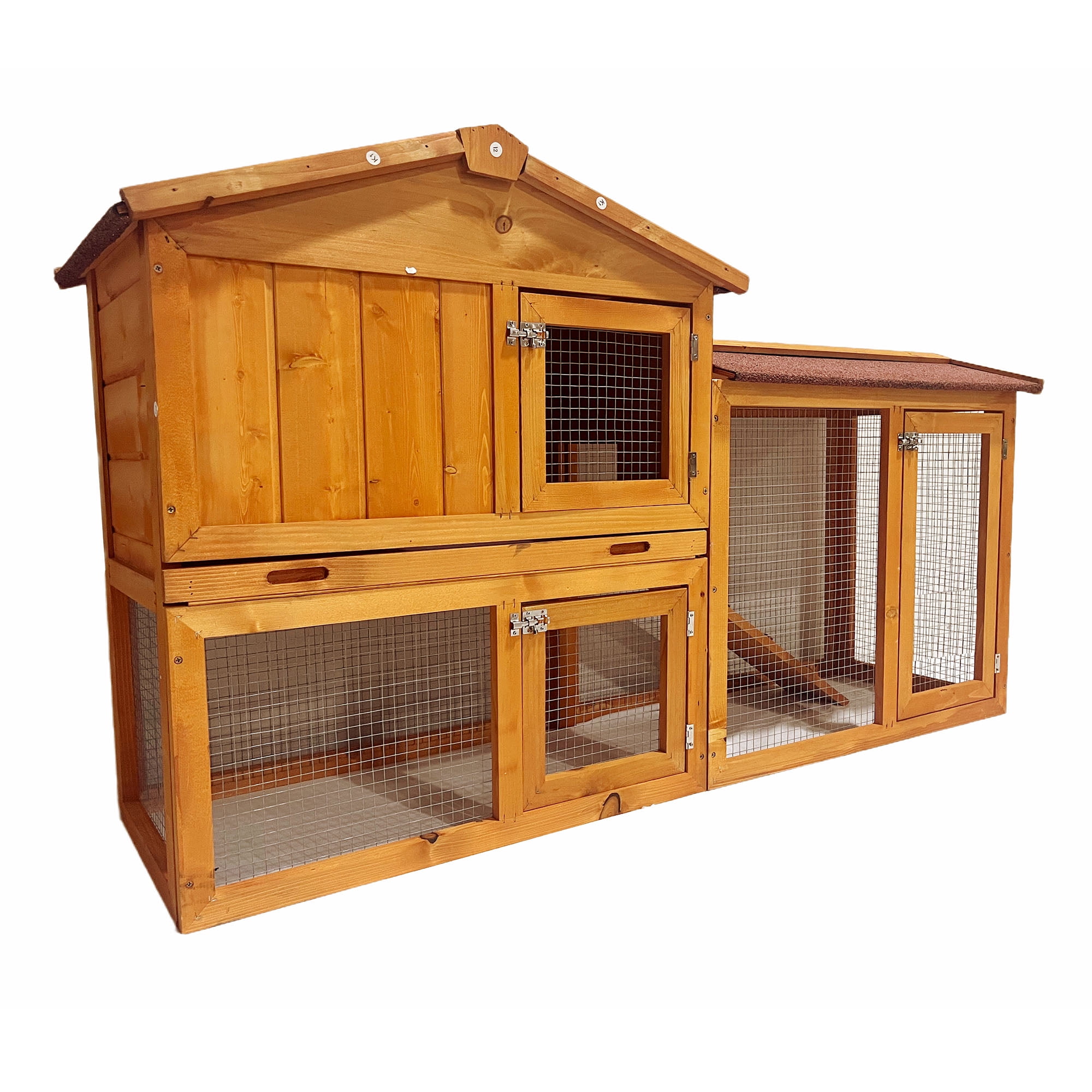 Pefilos 57" Wood Rabbit House for Outdoor, Indoor Rabbit Cage Large Bunny Hutch, Brown Pefilos 57" Wood Rabbit House for Outdoor, Indoor Rabbit Cage Large Bunny Hutch, Brown