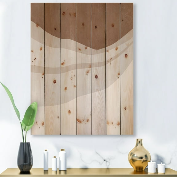Designart 'Ivory and Terracotta Shapes with Scuff Effect' Modern Print on Natural Pine Wood