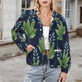 thumbnail image 3 of Jackets for Women Winter Coat Jackets Flannel Stand Collar Jacket(Tropical Leaf Pattern Dark Background,Size:S-4XL), 3 of 7