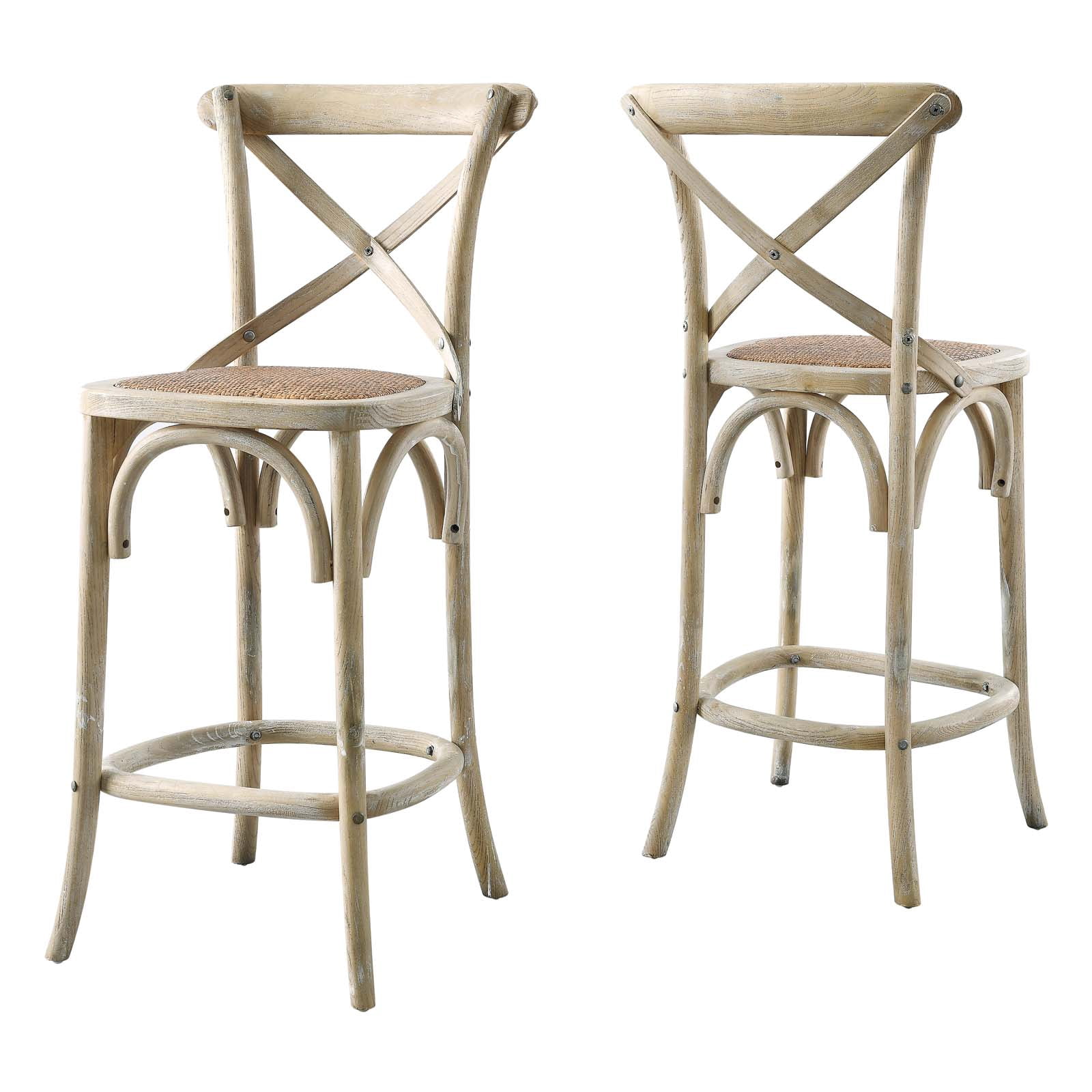 Modway Gear 39.5" Rattan and Elm Wood Counter Stool in Gray Finish