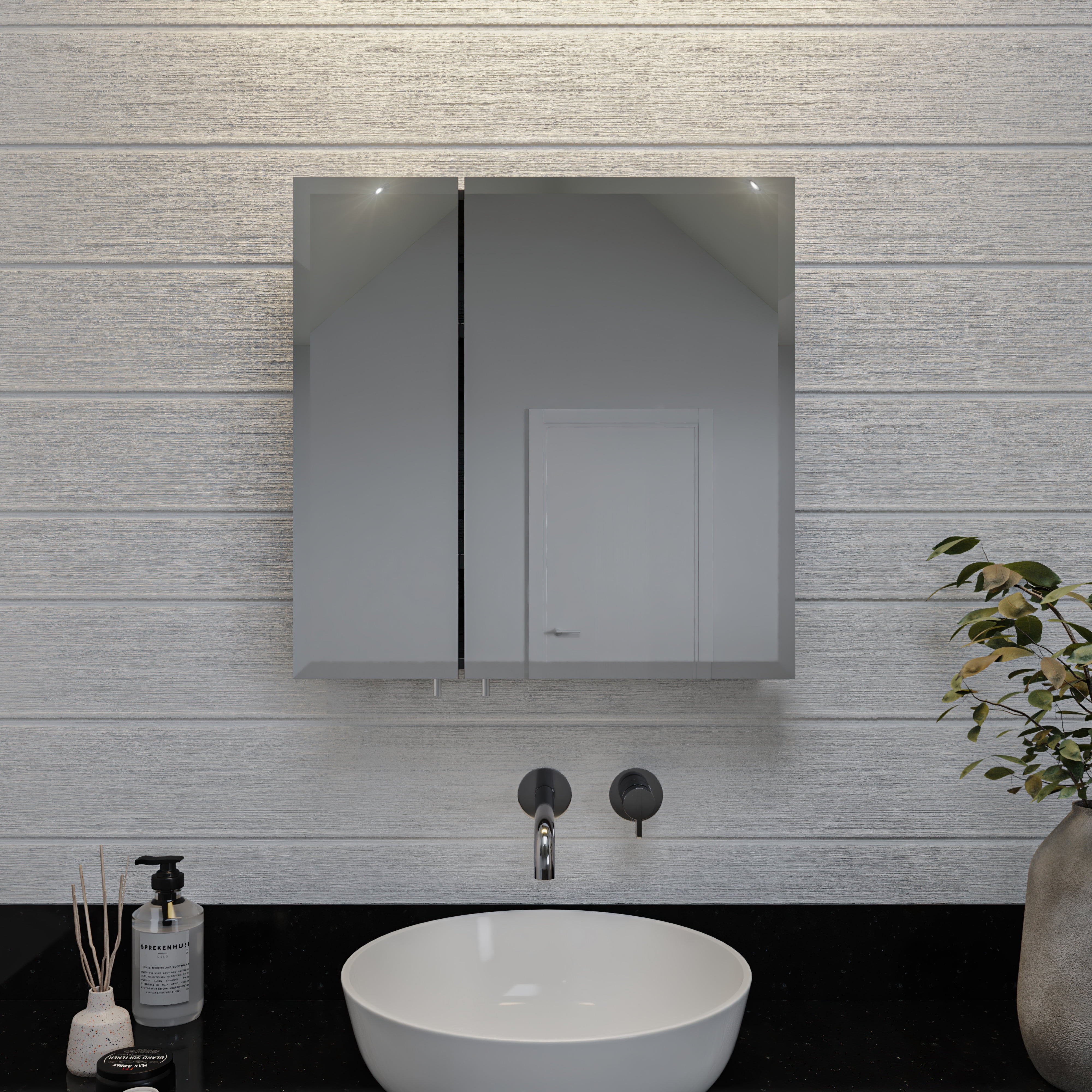 Croydex Oreille Square Double Door White Steel Medicine Cabinet, Mirror Doors (24X24in)