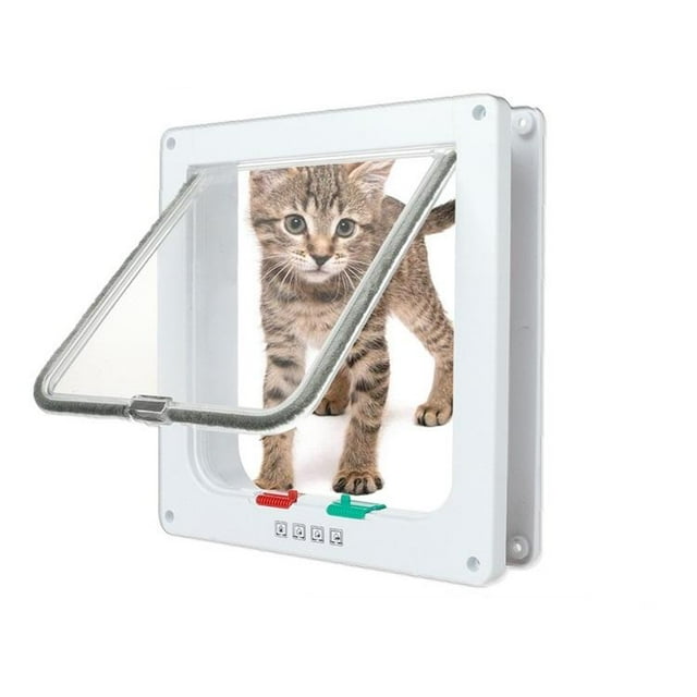 Solapa para puerta de gato grande (tamaño exterior 9.9" x 9.2"), bloqueo de 4 vías para puertas interiores y exteriores, puerta para mascotas resistente a la intemperie para gatos, perros, g