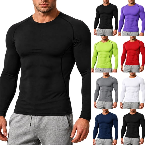 Men's Ice Silk Long Sleeve Compression Shirt High Stretch Quick Dry Athletic Baselayer Breathable Running Basketball Workout Undershirt ,XL,Black