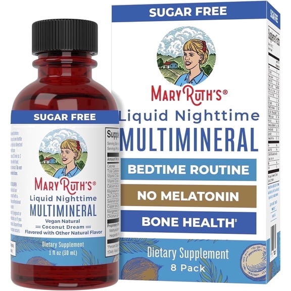 MaryRuth's Nighttime Liquid Multimineral Coconut Sleep Support Bone Health Sugar-Free Soy-Free Magnesium 95mg 8-Pack 1 fl oz