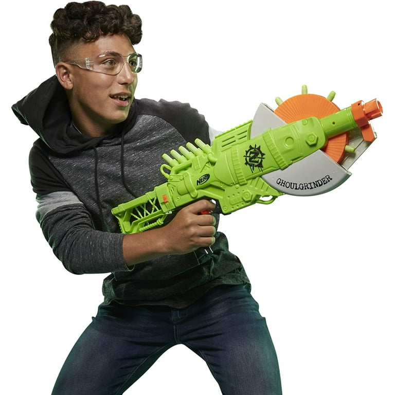 NERF Zombie Strike Ghoulgrinder Blaster -- Rotating 10-Dart Wheel, 10  Official Zombie Strike Elite Darts -- for Kids, Teens, Adults 