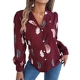 thumbnail image 2 of Blusa de Larga para Mujer, Informal, Elegante, con Estampado de Solapa, Corte Holgado, para Oficina. Vino Tinto M, 2 of 10