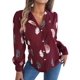 thumbnail image 2 of Blusa de Larga para Mujer, Informal, Elegante, con Estampado de Solapa, Corte Holgado, para Oficina. Vino Tinto M, 2 of 10