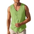 thumbnail image 4 of Men's V Neck Vest Cotton Linen Sleeveless Vest Button Up Sleeveless Tops Casual Layering Spring Summer Business Top Green XL, 4 of 6