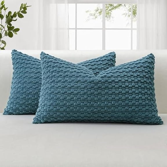 Eryueer Corduroy Soft Decorative Cushion Covers 40x60 cm Set of 2 Decorative Throw Pillow Covers with 3D Bubble Texture Pillowcase for Couch Sofa Bedroom Soft Cushion Case for Home Decor (Dusty Blue)