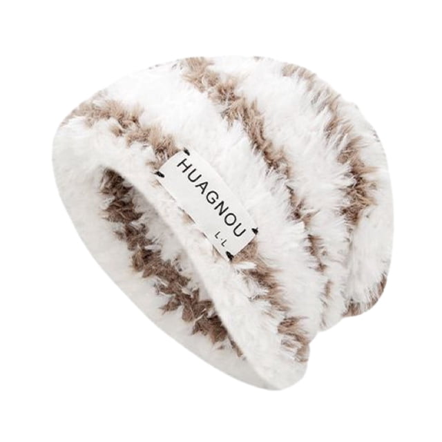 CSChome Bonnet d'Hiver pour Femmes Épais Doux Rayé Coloré Tricoté Moelleux Rétention de Chaleur Antidérapant Élastique Sans Bord Forme Dôme