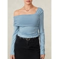 thumbnail image 4 of Musuos Womenacute;s Slim Ruched Tops Long Sleeve Solid Color Asymmetric Off Shoulder Spring Summer T-shirt, 4 of 10
