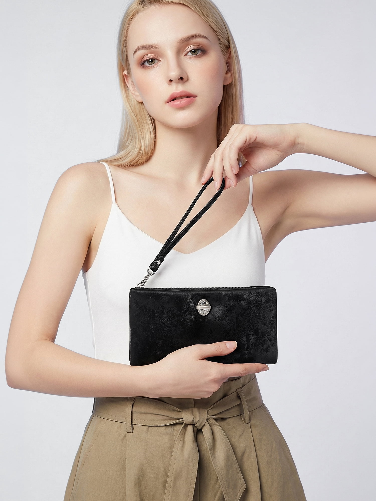 Punplita Women Wallet Leather Long Wallets for Women with Zipper and Card Holder