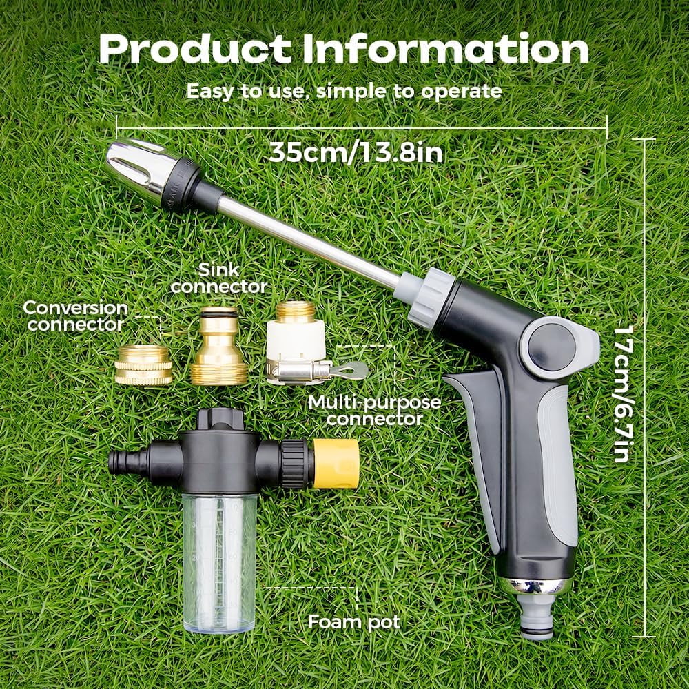 Turn Any Hose into a High Pressure Water Cleaning Jet, 2026 New Heavy Duty Garden Hose Nozzle, Multi Function Lawn & Garden Watering Sprayer, Spray Nozzles for Cleaning Yard Pets Car (C)