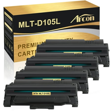 Arcon 4-Pack Compatible Toner Printer Ink for Samsung MLT-D105L ML-1910 2525 2545 2525W 2526 2580N Printer (Black) Arcon Compatible Toner Cartridges offer great printing quality and reliable performance for professional printing. It keeps low printing cost while maintaining high productivity. Also they are resilient and designed to last for an extended period of time  even after frequent and extensive printing workload. Brand: Arcon Compatible Toner Cartridge Printer Ink for: Samsung MLT-D105L Compatible Toner Cartridge Printer Ink for Printer: Samsung ML-1910 1911 1915 2525 2545 2525W 2526 2580N 2581N 2540R  SCX-4600 4601 4623F 4623FW  SF-650 650P 651P Pack of Items: 4-Pack Ink Color: Black Cartridge Approx.Weight (Per Pack): 2.03 Pounds Cartridge Dimensions (Per Pack): 12.61 x 13.99 x 13.59 Inches Package Including: 4-Pack Toner Cartridge