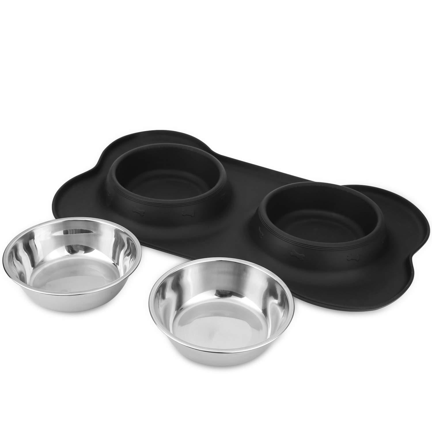 AsFrost Asfrost Dog Food Bowls Stainless Steel Dog Bowls, Food Water Bowl  Set With No Spill Non-Skid Silicone Mat, Dog Dish Double Pet F