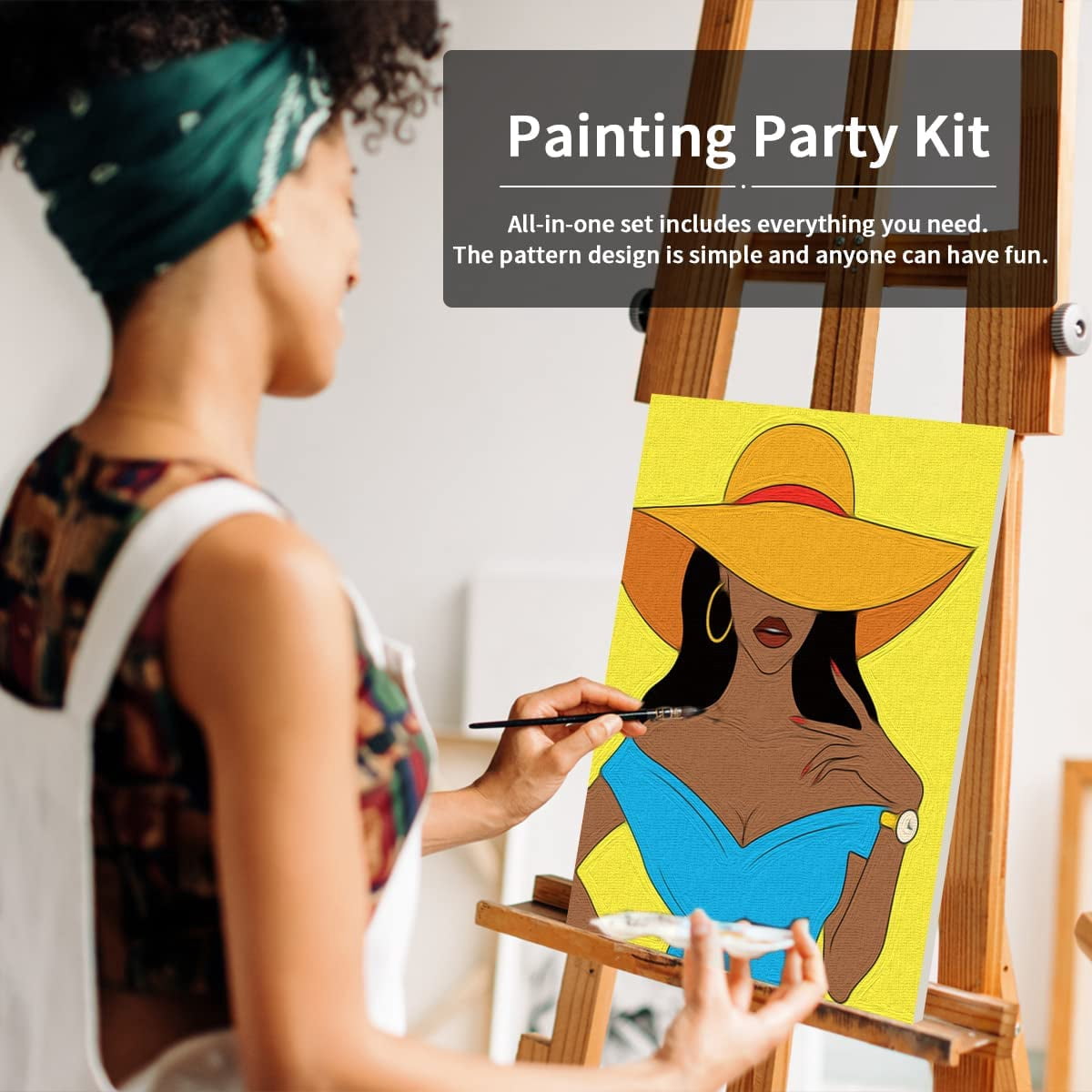 JJEAN-Canvas Painting Kit Pre Drawn Canvas for Adult Party Kits Paint and Sip Party Supplies 8x10 inch Afro Queen 8 Acrylic Colors,3 Brush,1 Pallet Girl Paint Art Set (Pack of 2)