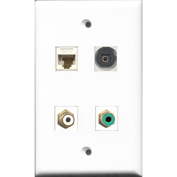 RiteAV 1 Port RCA White and 1 Port RCA Green and 1 Port Toslink and 1 Port Cat6 Ethernet White Wall Plate