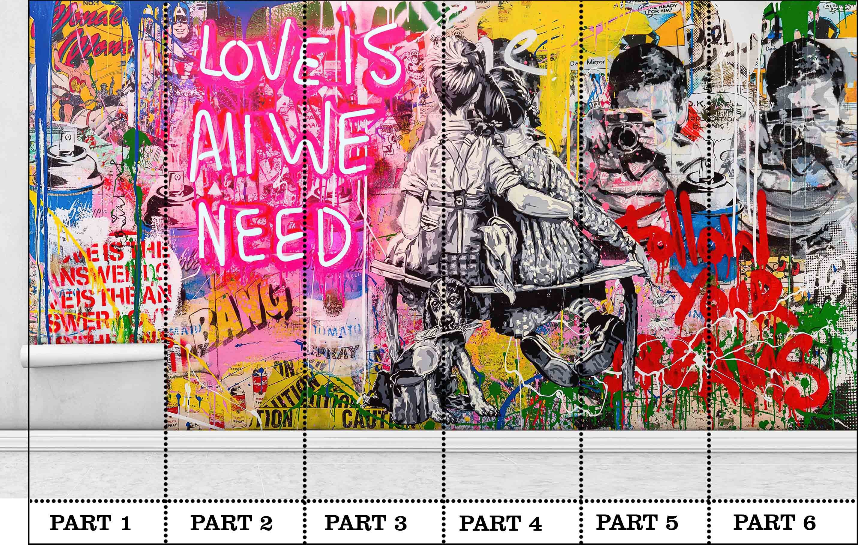 Wallpaper Wall Art, Paper Wall Art Love Graffiti Wallpaper, Love Is All