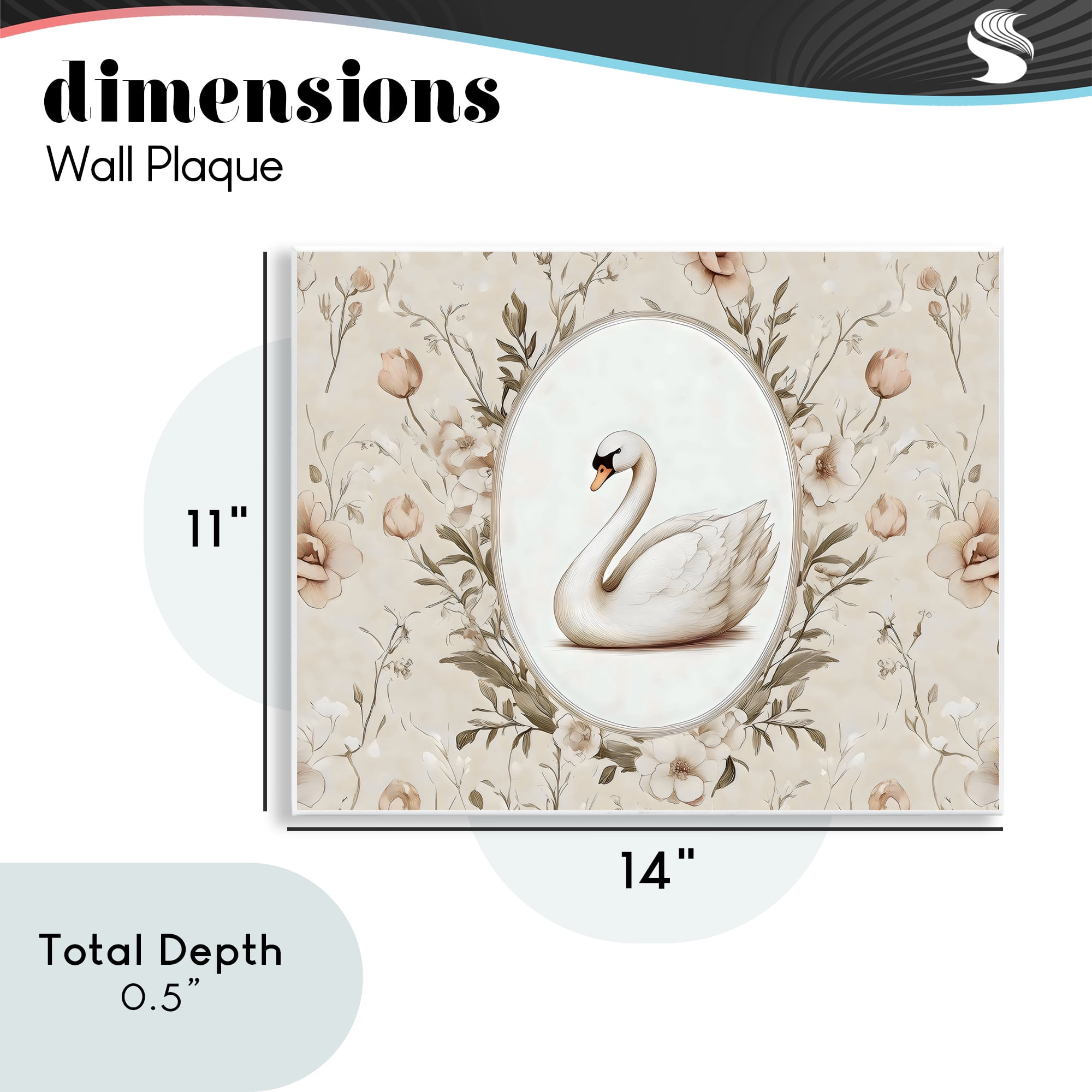 Stupell Industries Swan Vignette in Floral Border Wall Plaque Art, design by Arlington Prints