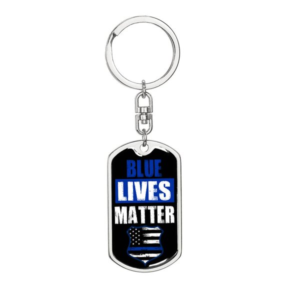 Blue Lives Matter Stainless Steel or 18k Gold Premium Swivel Dog Tag Keychain