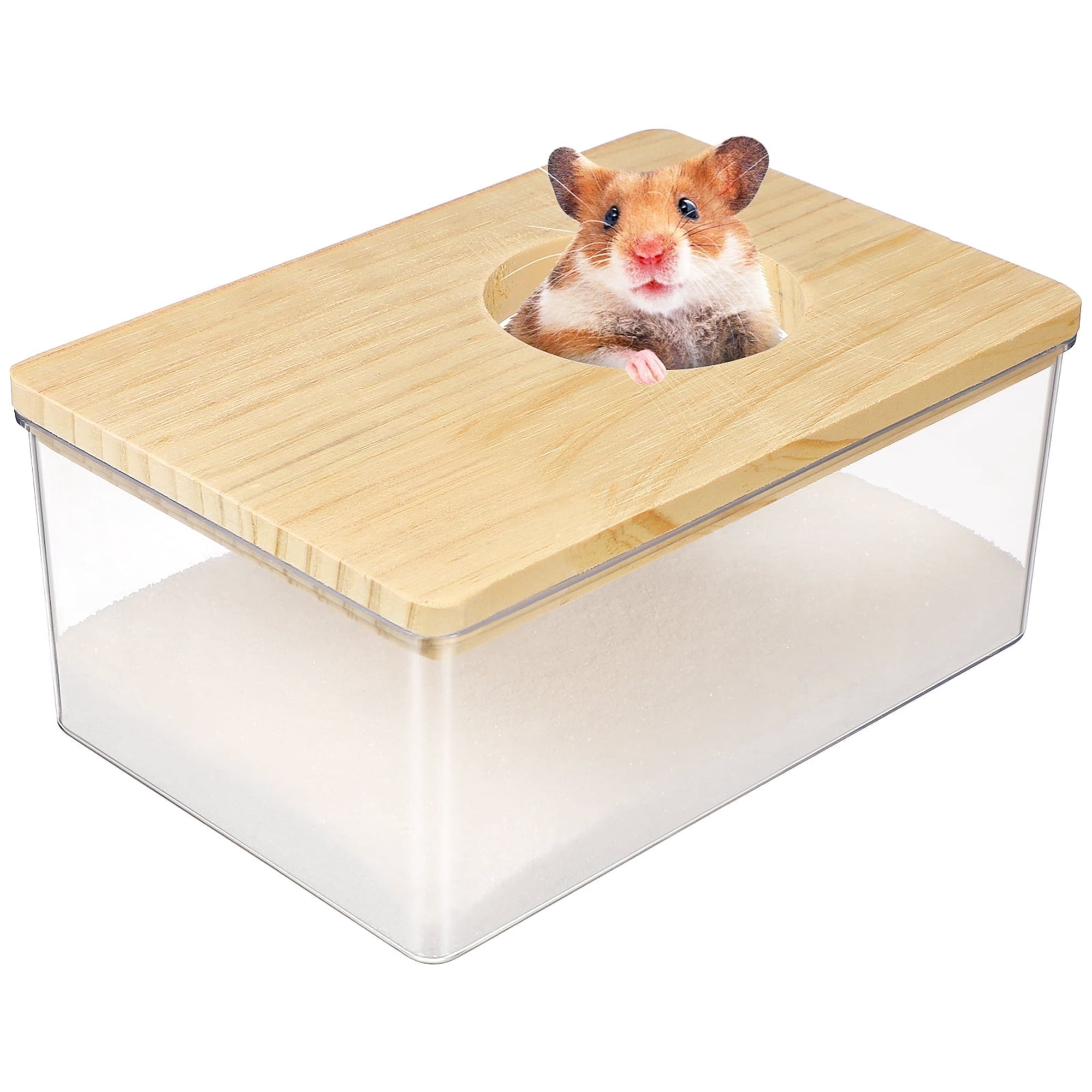 ACDANC Hamster Sandbox Bath Tub Golden Container Chinchilla Dust Cage Wooden Hamster Sand Bath