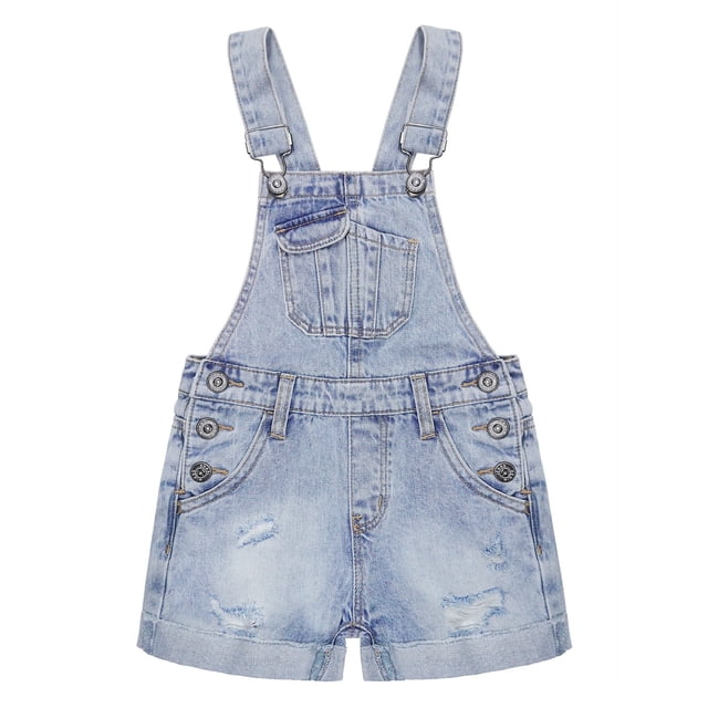 Overoles de Mezclilla Para Niñas, Cintura Elástica Interior, Lavado, Elástico,KIDSCOOL SPACE, Azul Claro, 8-9 Años