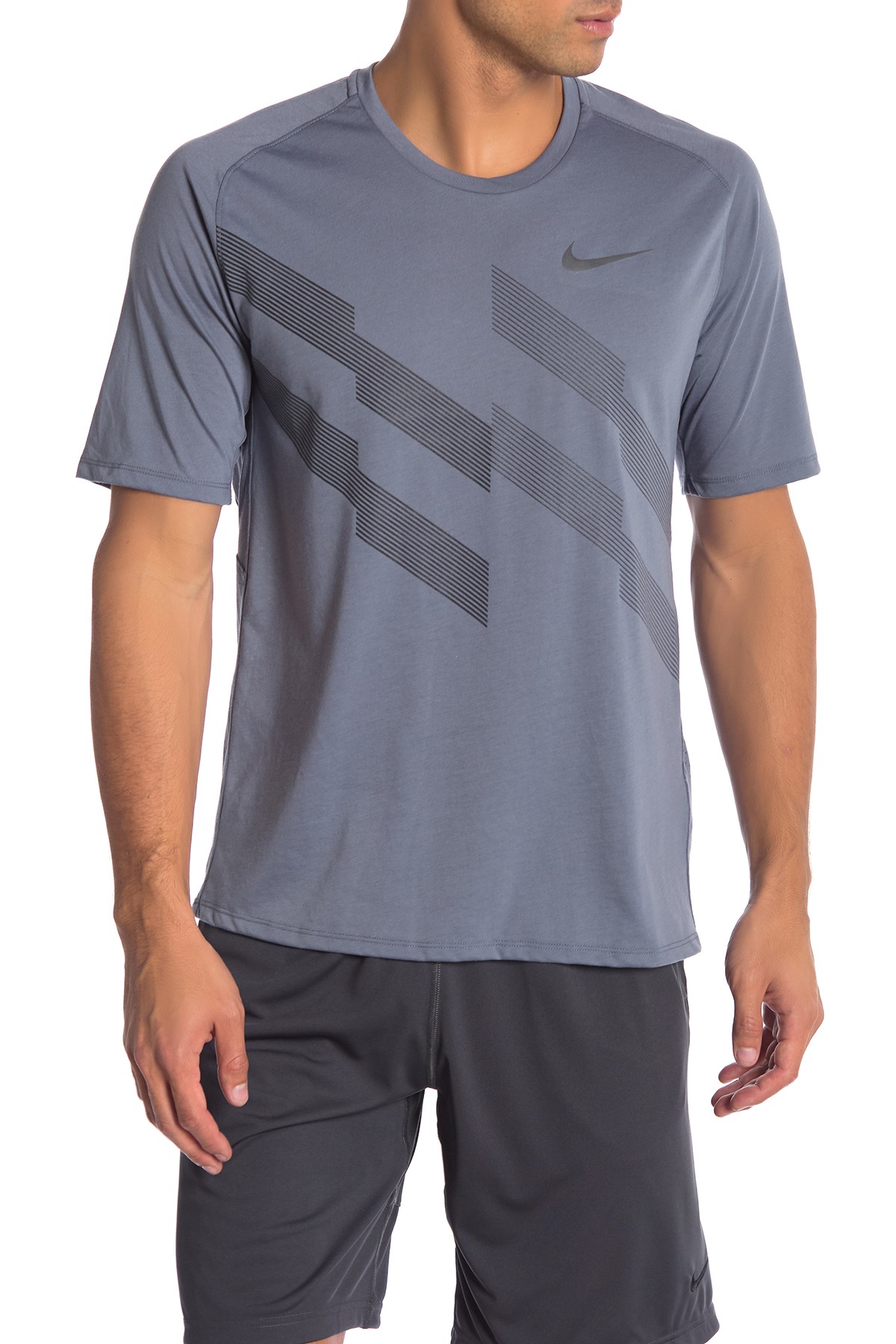 Nike Men's Dri-Fit Running Stripe Graphic Top (Stone Blue, Small ...