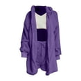 thumbnail image 4 of Women's Fuzzy Fleece 3 Piece Sets Pajamas Outfits Warm Soft Hooded Cardigan Jacket Coat and Crop Top Shorts Set Ladies Clothes, 4 of 5