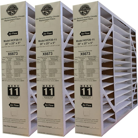 X6673 Furnace Filter | Actual Size: 19-3/4" x 24-3/4" x 4-3/8" (20x25x5) | MERV 11 | Pack of 3